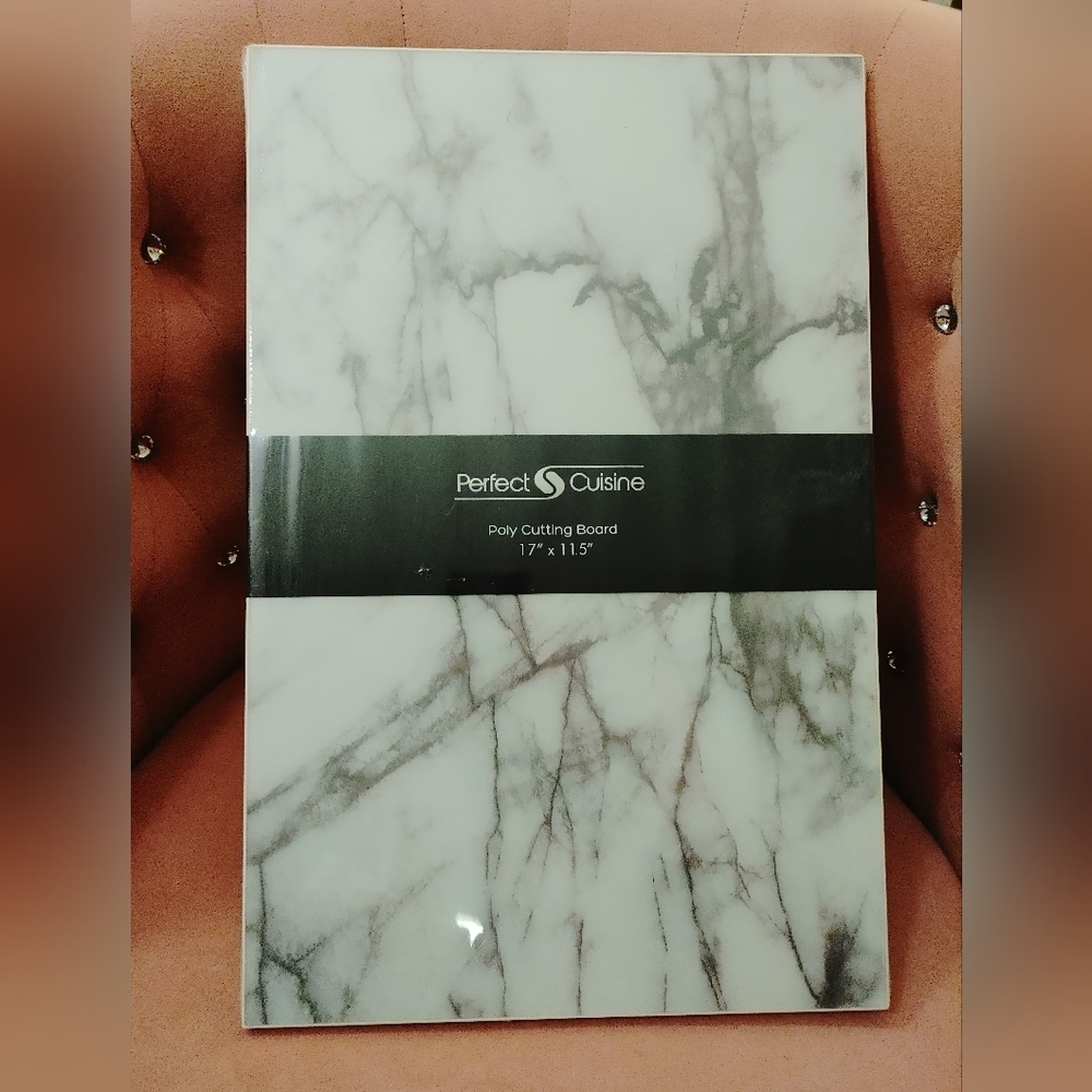 White grey marble poly cutting board 17"x 11.5"